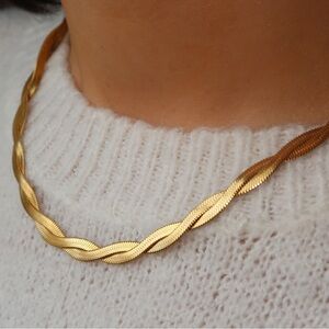 Gold Twisted Herringbone Chain Necklace, Snake Chain, Layering Necklace